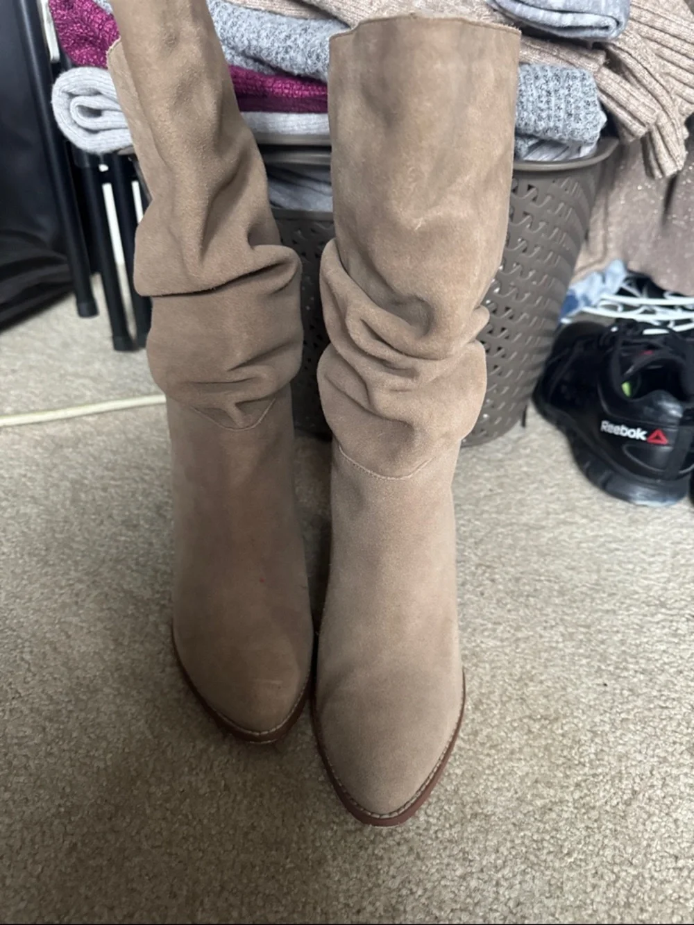 Chinese Laundry Slouchy Mid-Calf Heeled Boots in Taupe - Picture 5 of 6